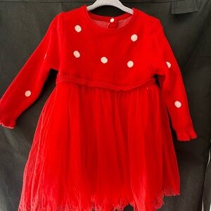 SHEIN Red and White Polka Dot Kids Casual Dress